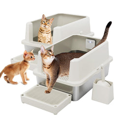 RIZZARI stainless steel litter box beige open-top for easy access and quick cleaning.