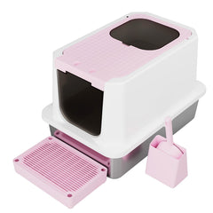 RIZZARI top-entry pink litter box with contained design for tidy apartment spaces.