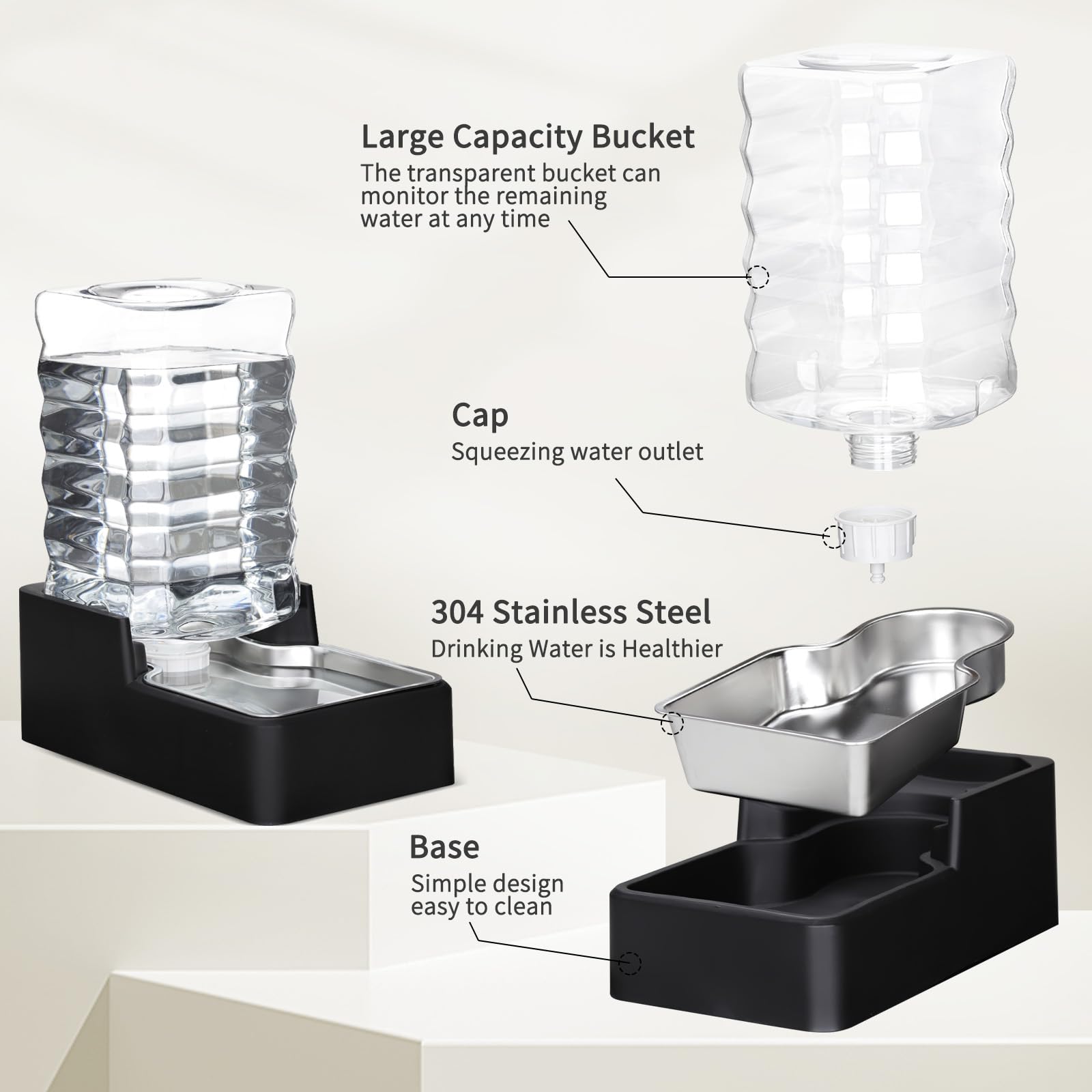 RIZZARI transparent water reservoir lets you check levels at a glance.