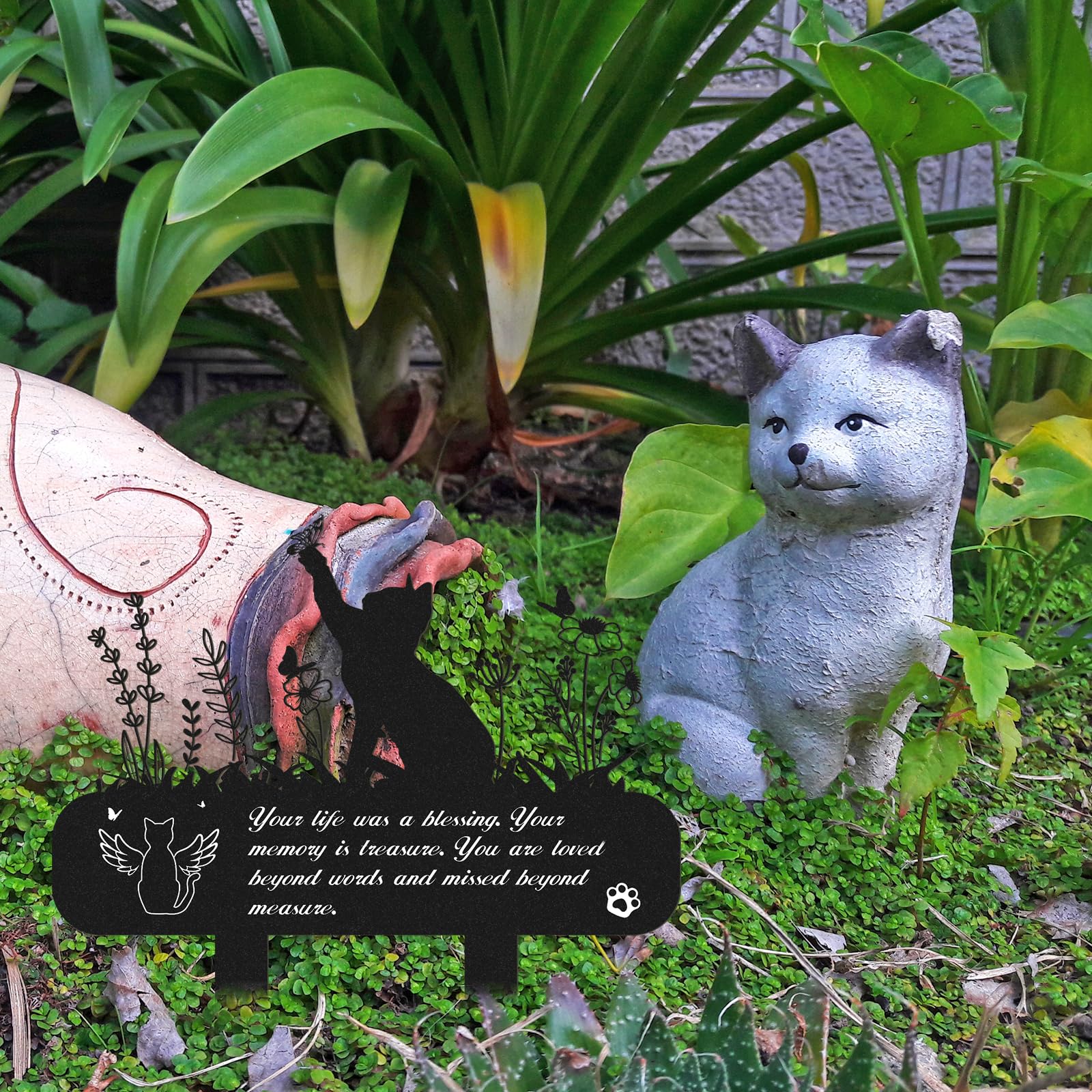Rngmsi 13x12 inch cat tombstone, easy to place under trees or benches.