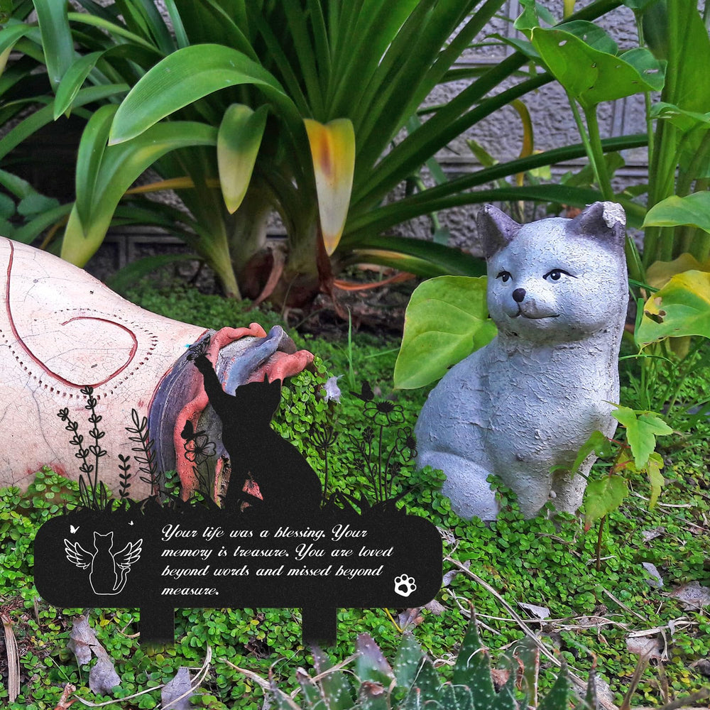 Rngmsi 13x12 inch cat tombstone, easy to place under trees or benches.