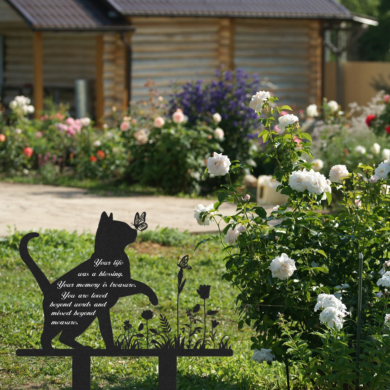 Rngmsi cat grave marker shows laser cut text with crisp detail for outdoor durability.