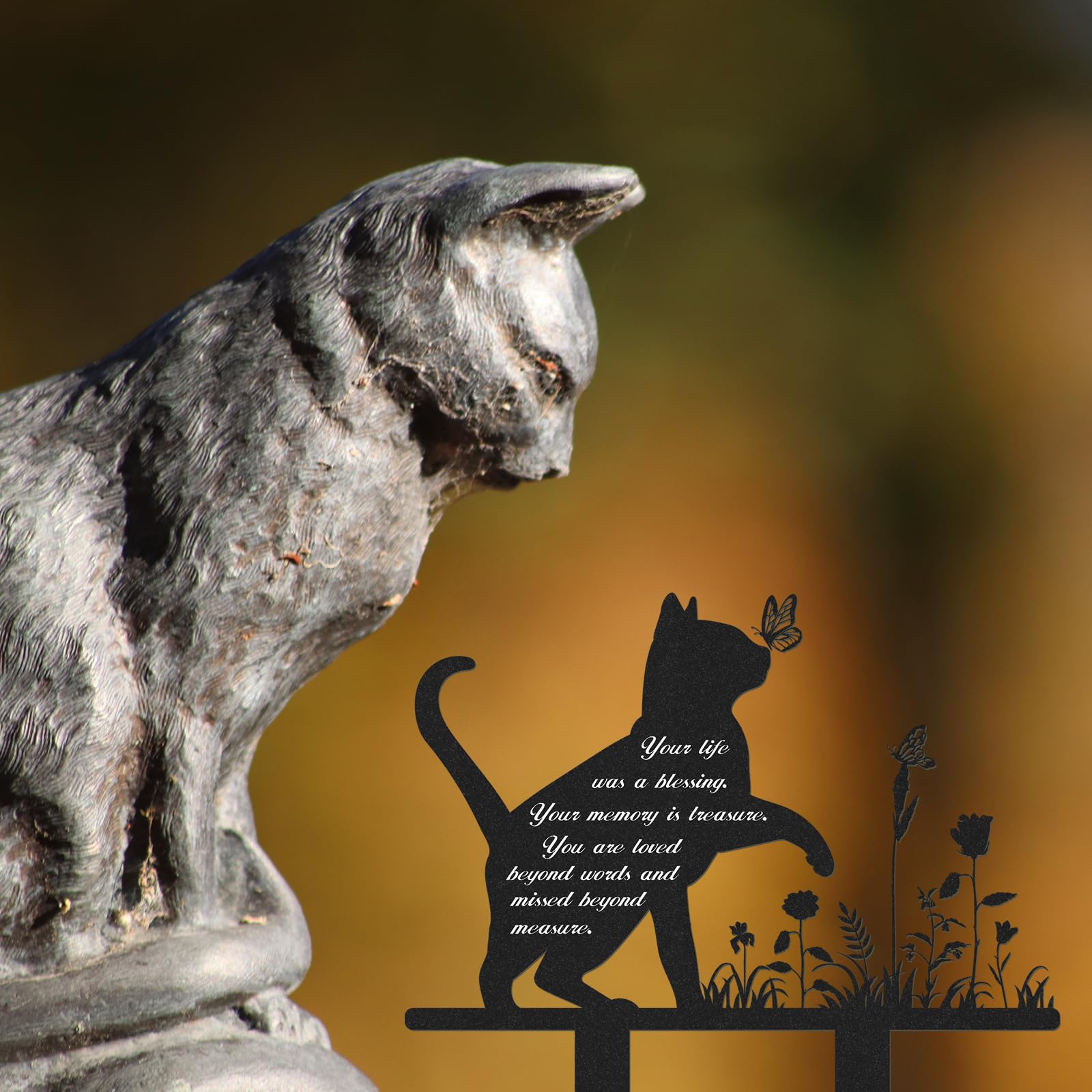 Rngmsi garden marker easily stakes into grass for personal remembrance.