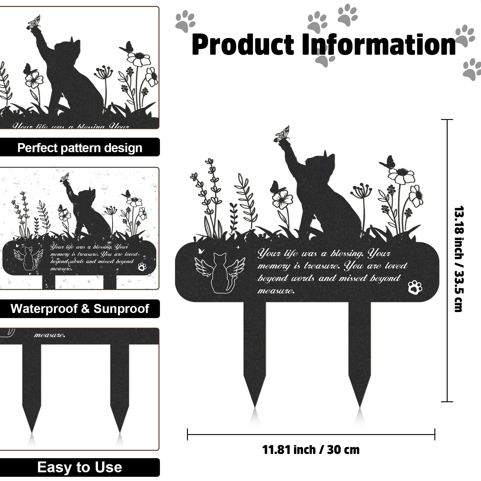 Rngmsi metal memorial plaque with cat silhouette for weatherproof display.