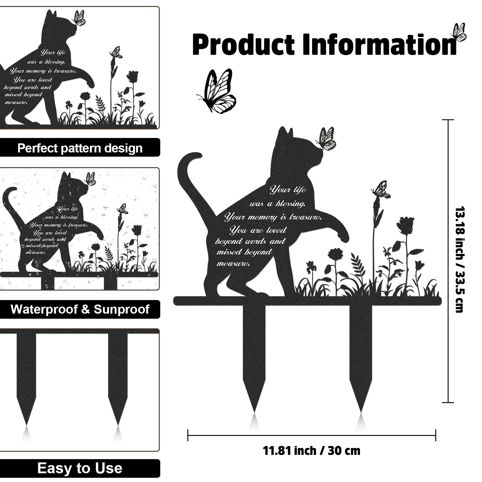 Rngmsi metal cat tombstone waterproof for outdoor garden or cemetery use.