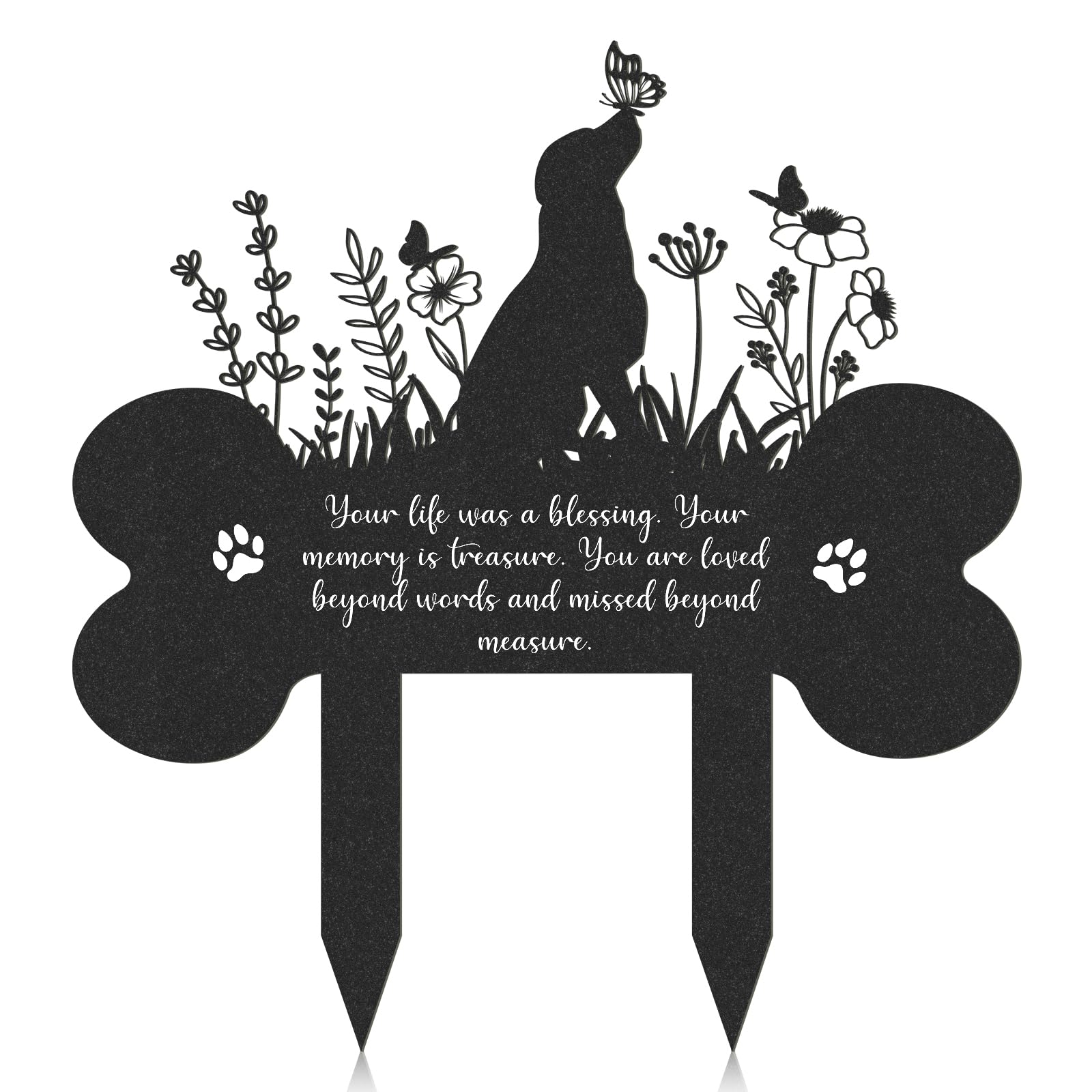 Rngmsi Pet Grave Marker bone design with butterflies for a lasting garden memorial