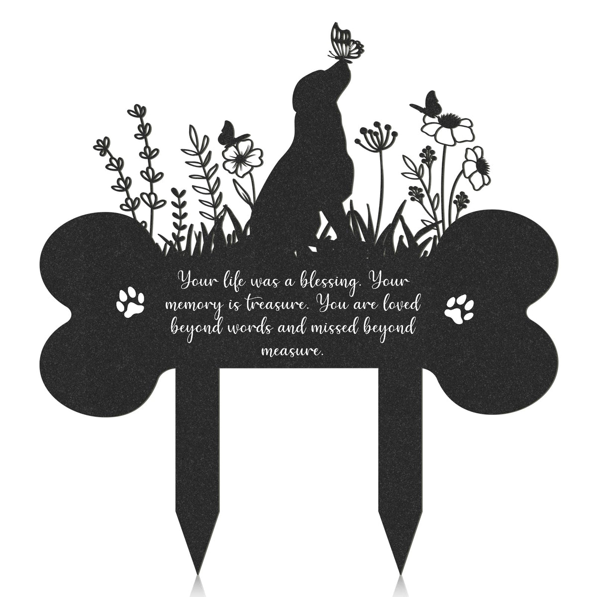 Rngmsi Pet Grave Marker bone design with butterflies for a lasting garden memorial