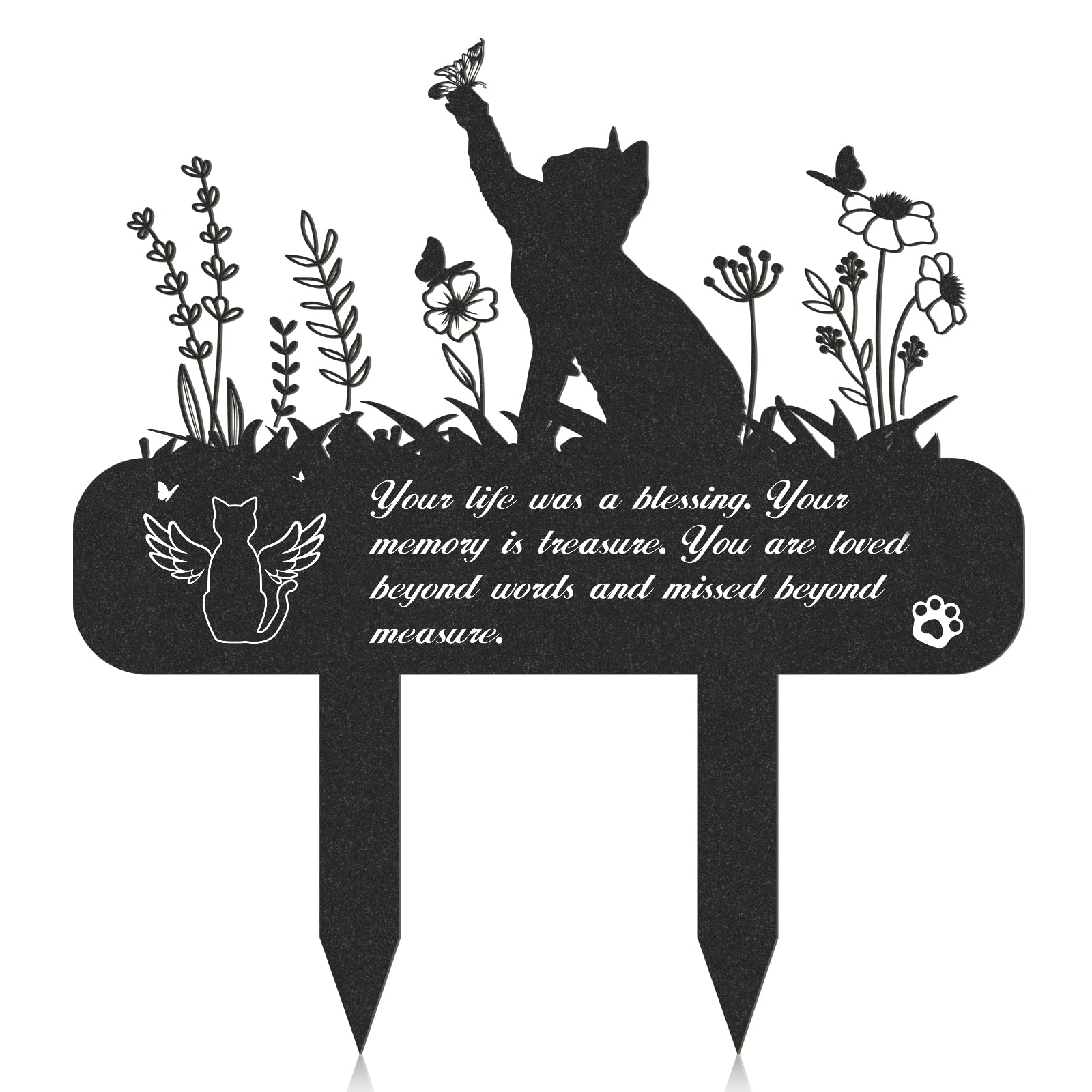 Rngmsi Pet Grave Marker cat memorial plaque outdoors, durable garden tribute.