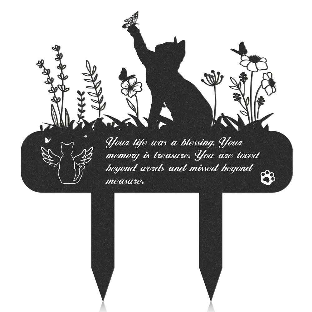 Rngmsi Pet Grave Marker cat memorial plaque outdoors, durable garden tribute.