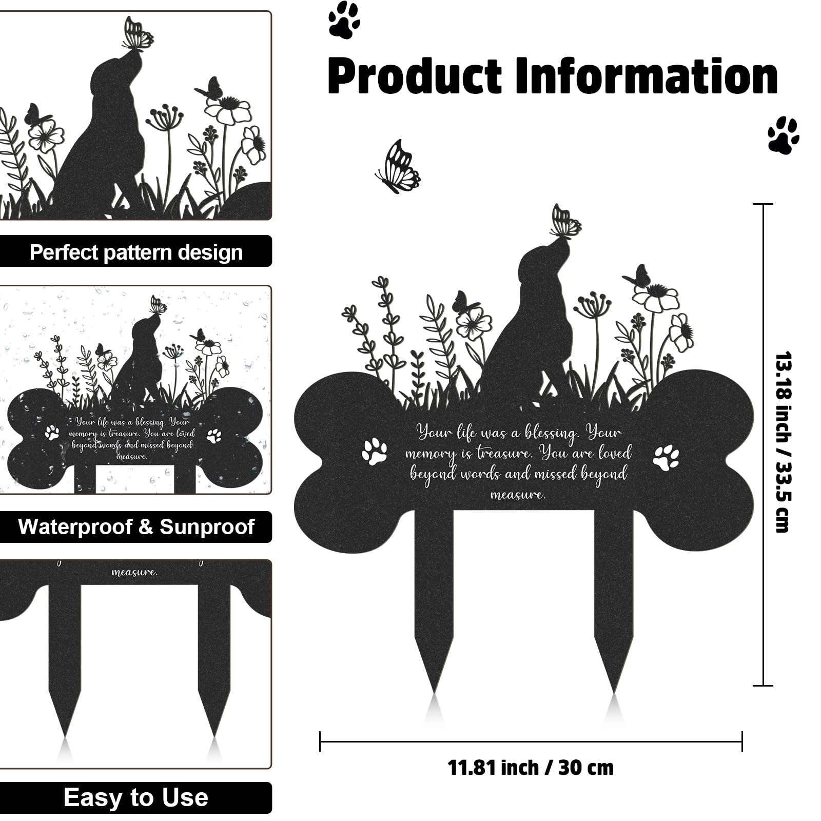 Rngmsi Pet Grave Marker grass and flowers detail ideal for cemetery garden decor