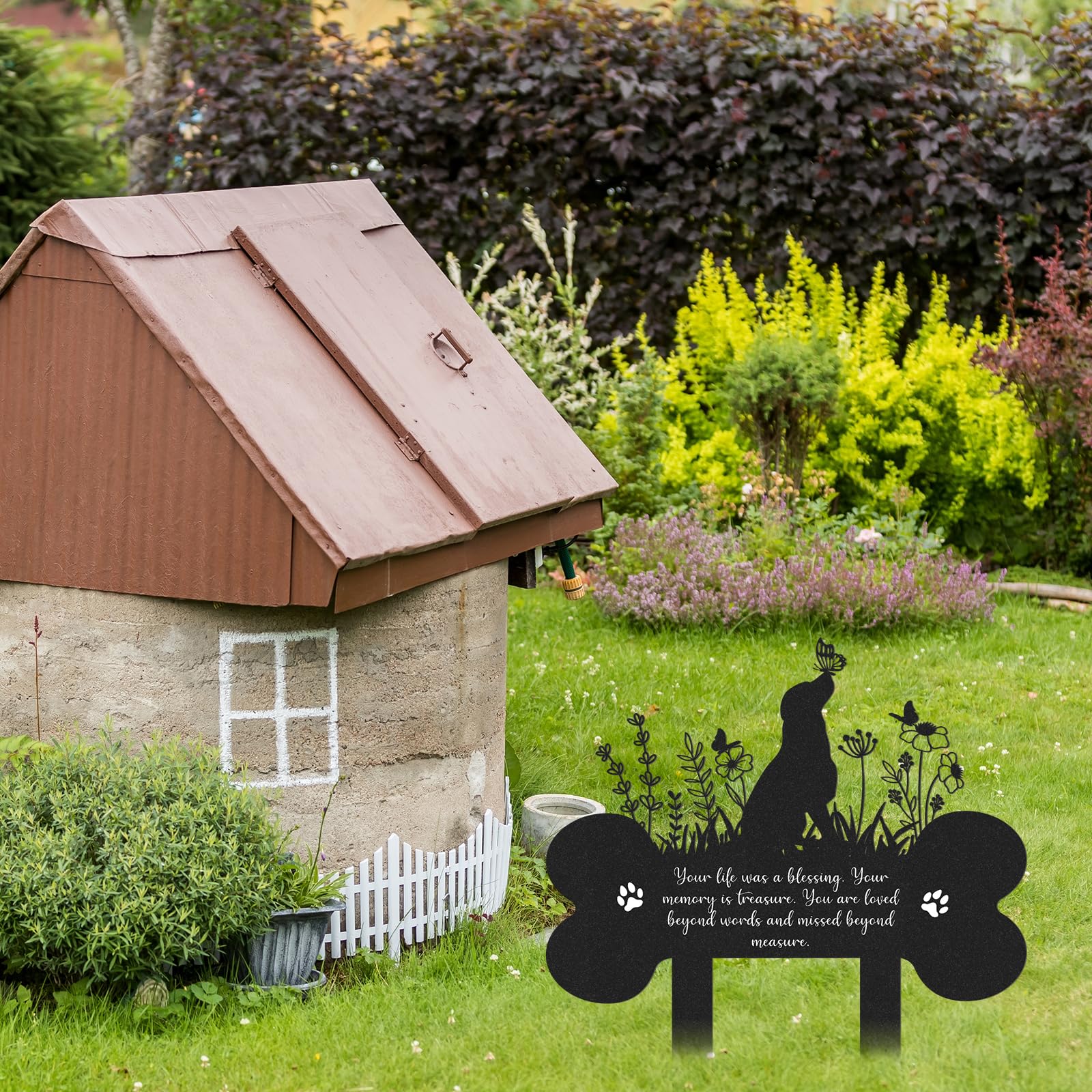 Rngmsi Pet Grave Marker waterproof metal construction withstands weather year-round