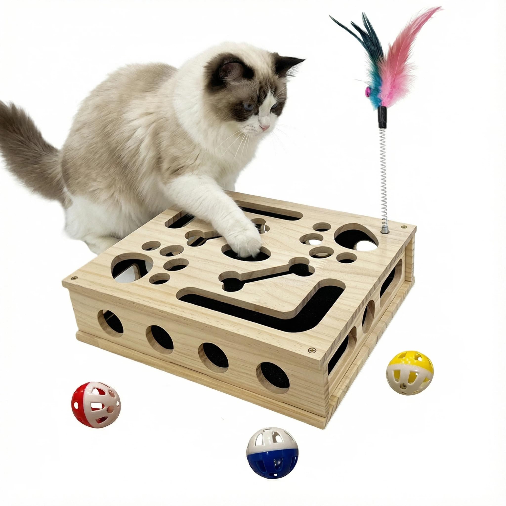 RoadAlchemist cat scratch puzzle box front view, enrichment during scratching.