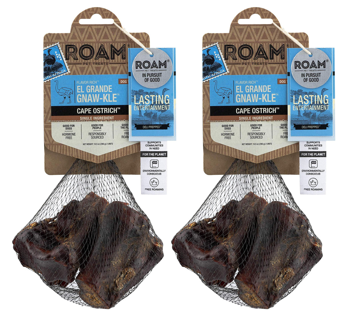 ROAM Ostrich Bone Chew front view for small to medium dogs
