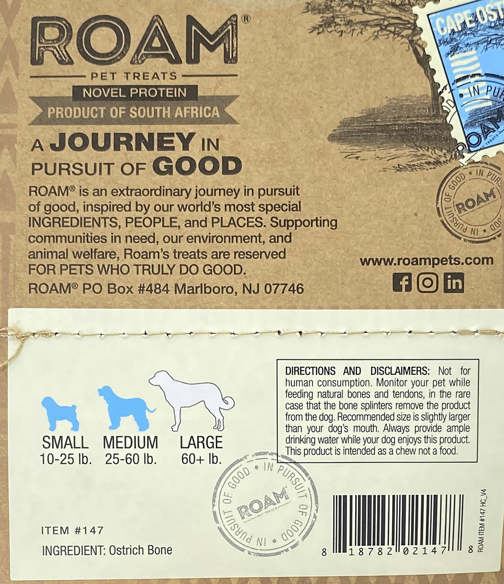 ROAM Ostrich Dog Chew origin-sourcing from small farms