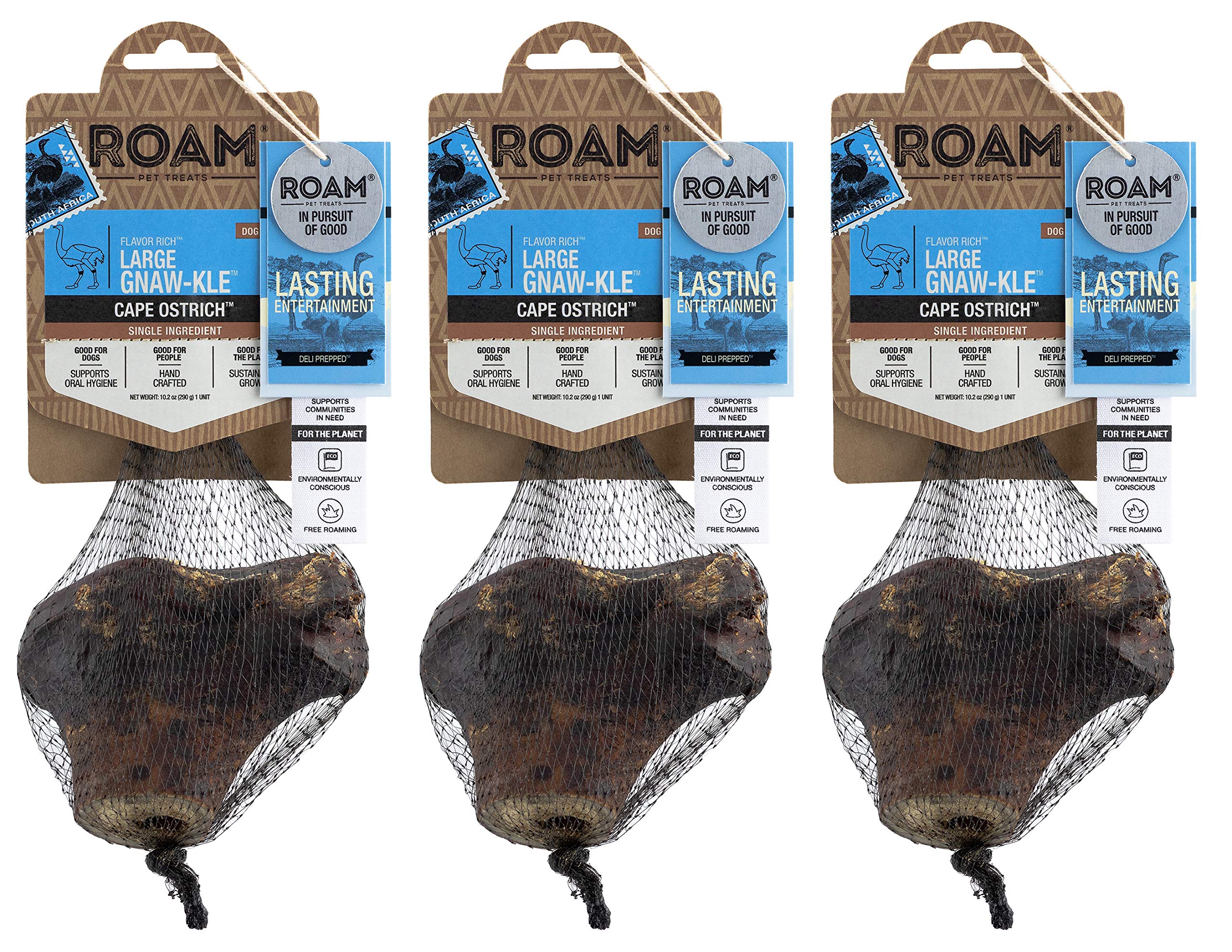 ROAM ostrich knuckle dog chew shows a durable, long-lasting option for medium to large dogs.