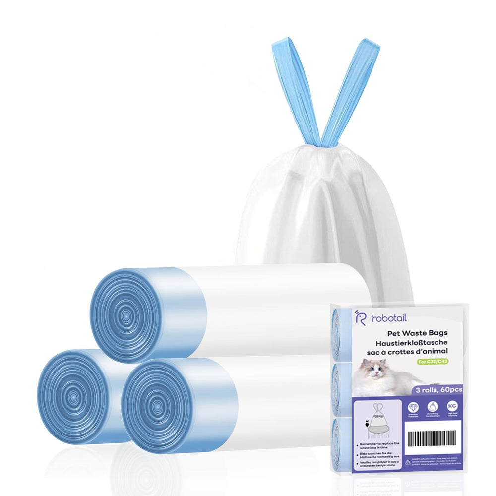 Robotail cat litter bags rolls 3-pack for easy waste disposal and clean litter box maintenance.