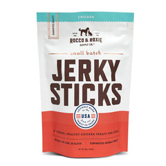 Rocco & Roxie Chicken Jerky soft treats pack shown as a premium training reward.