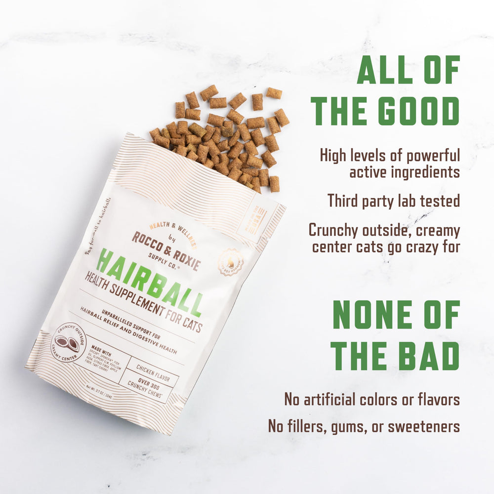 Rocco & Roxie hairball treats ideal for quick mess-free pet care routines