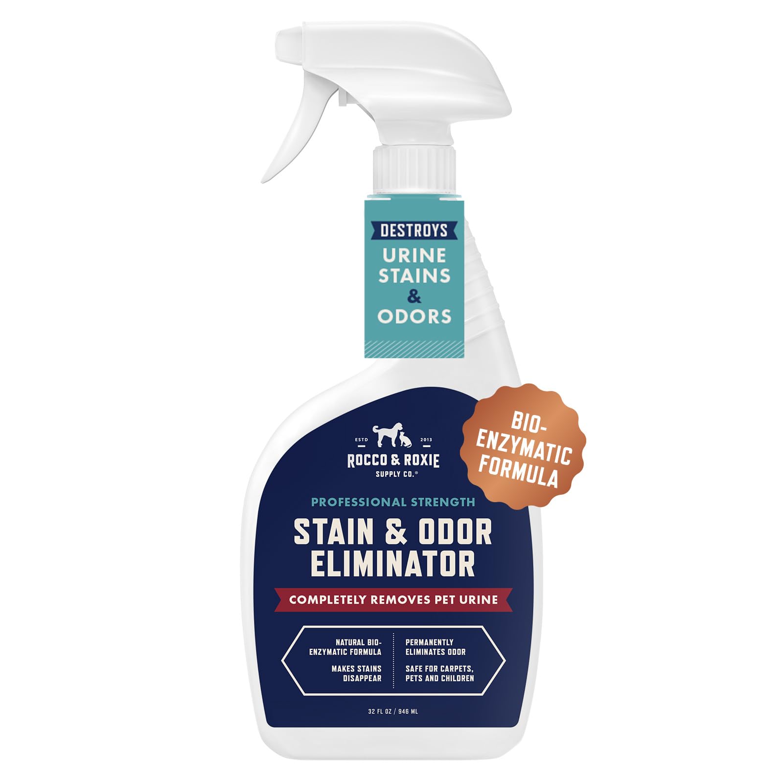 Rocco & Roxie Stain & Odor Eliminator bottle pour for easy application