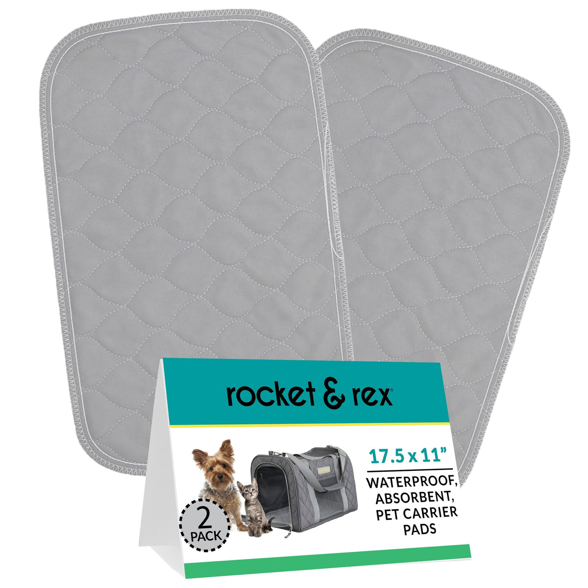 Rocket & Rex premium washable carrier pad with waterproof back keeps crates dry and clean.