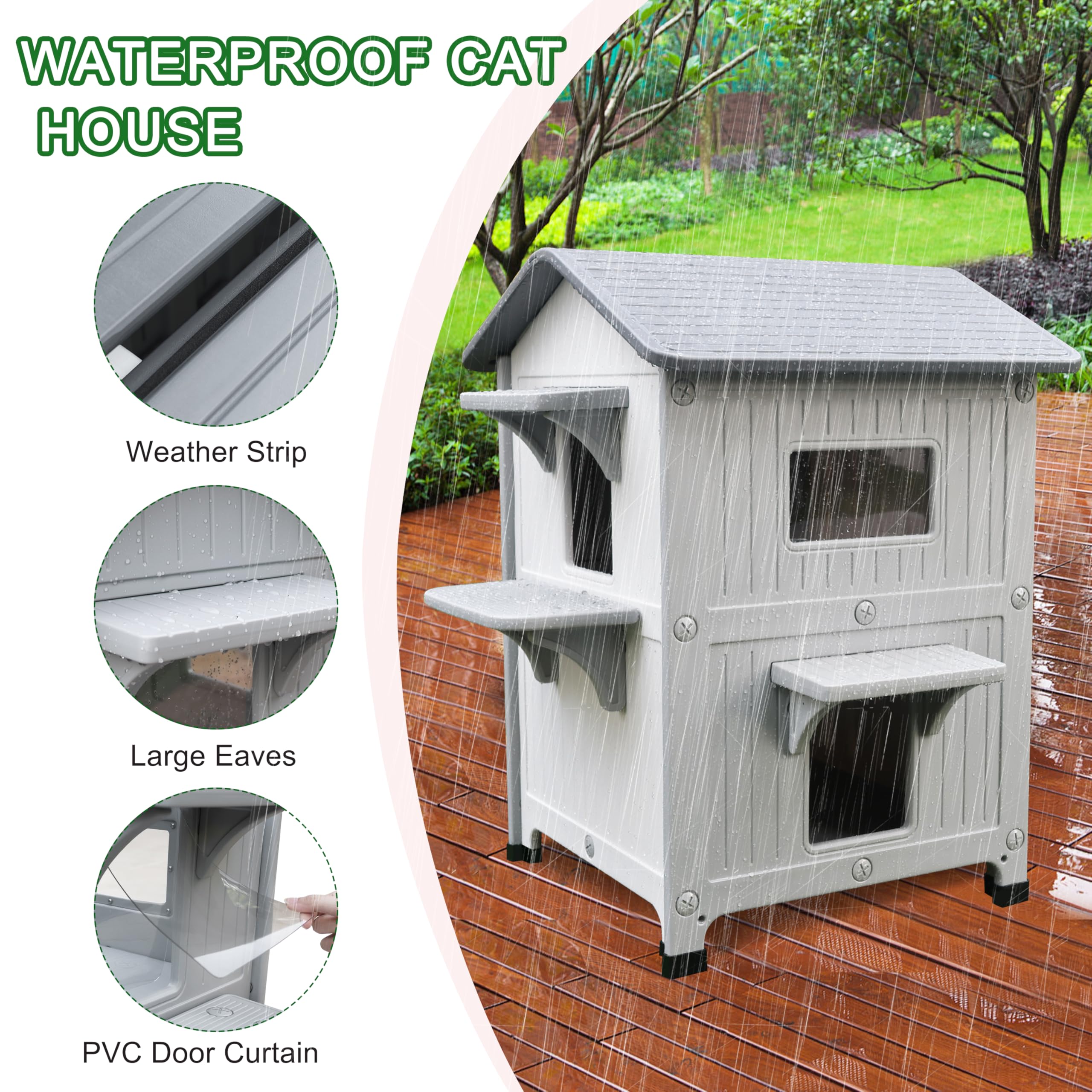 Rockever cat house easy-clean HDPE with removable roof for simple maintenance.