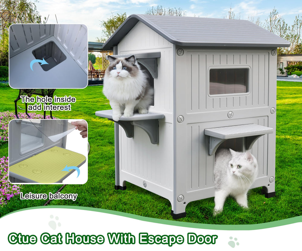 Rockever outdoor shelter features waterproof roof and wide eaves to keep rain out.