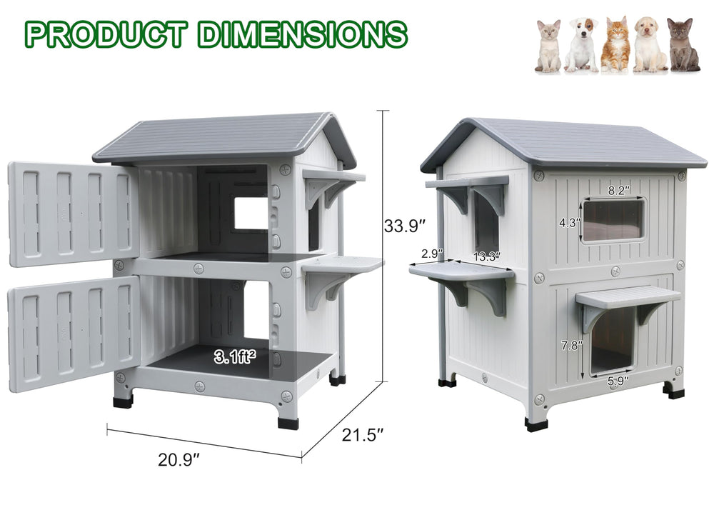 Rockever outdoor cat house with detachable roof and side doors enables effortless cleaning.