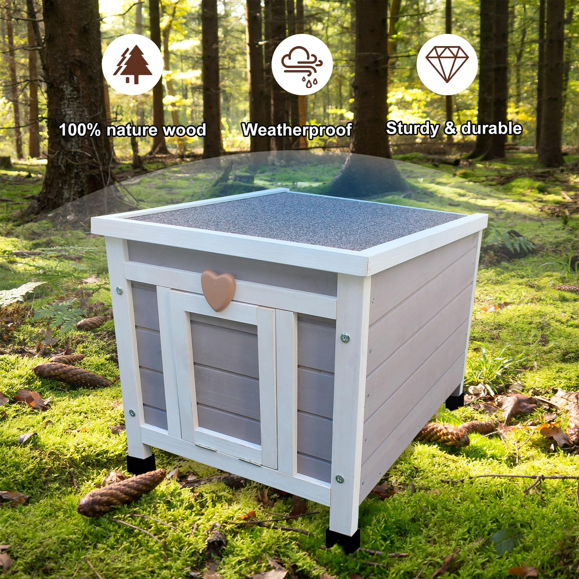 Rockever Outdoor Cat House foot covers protect the base from humidity