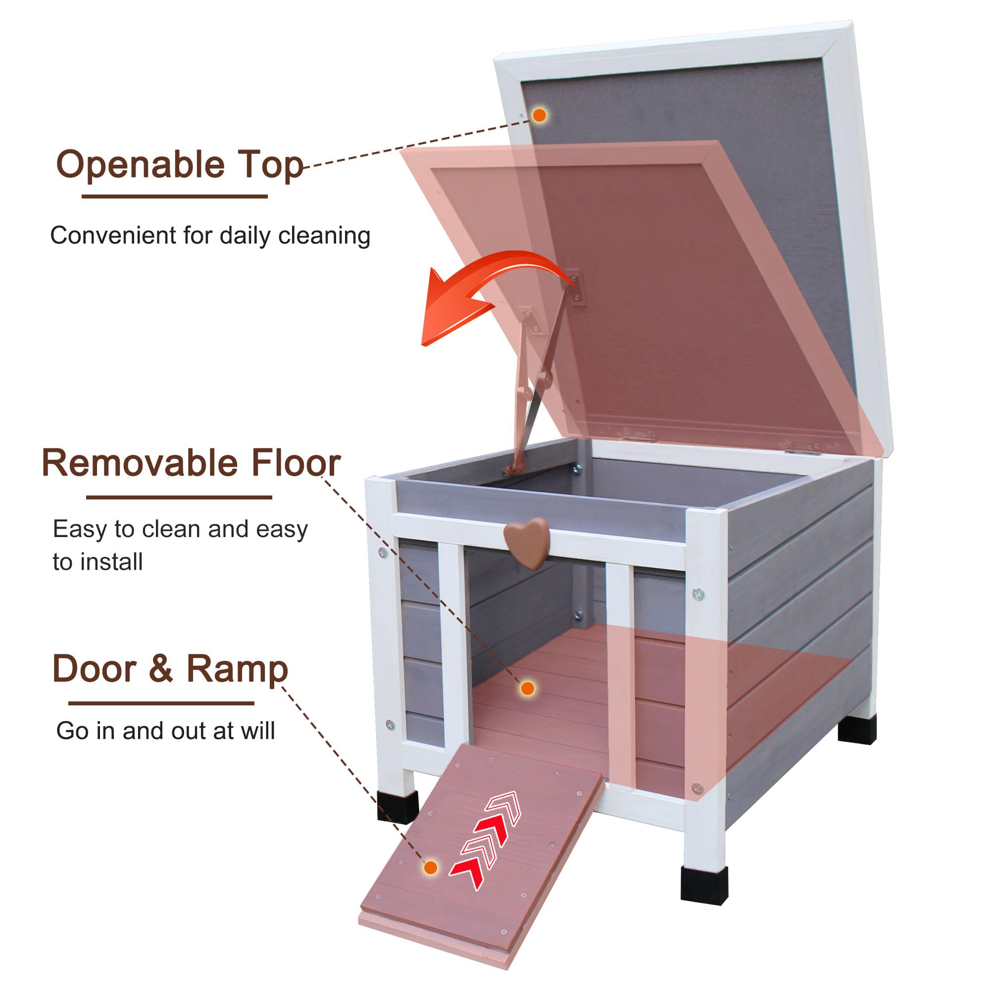Rockever Outdoor Cat House floors and roof open for easy cleaning