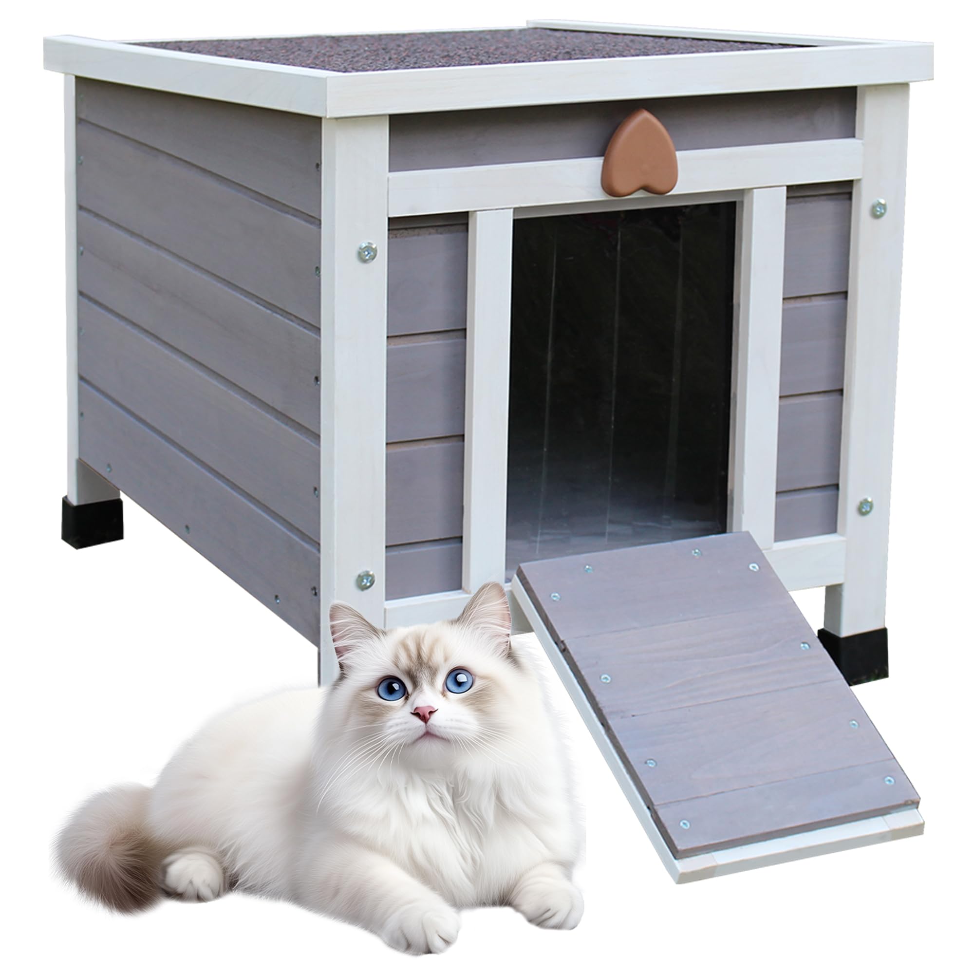 Rockever Outdoor Cat House wooden exterior emphasizes sturdy outdoor shelter