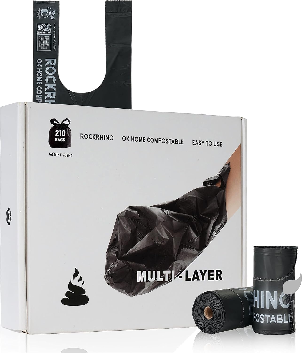 RockRhino ultra thick dog poop bag roll ready for easy dispensing on walks