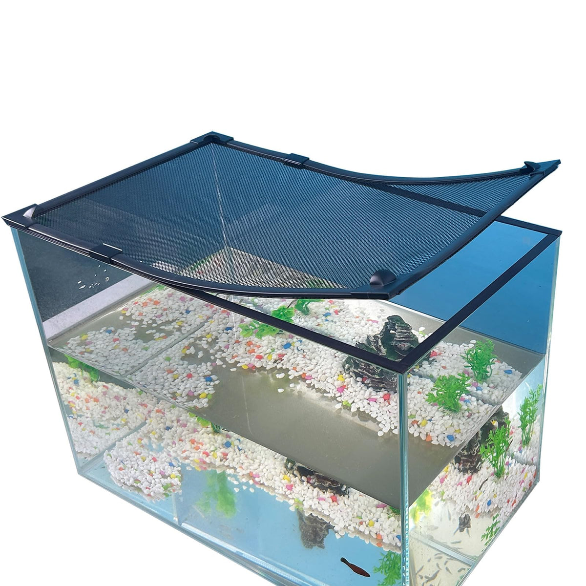 RODENET magnetic fish tank cover close-up showing durable mesh and secure magnetic closure