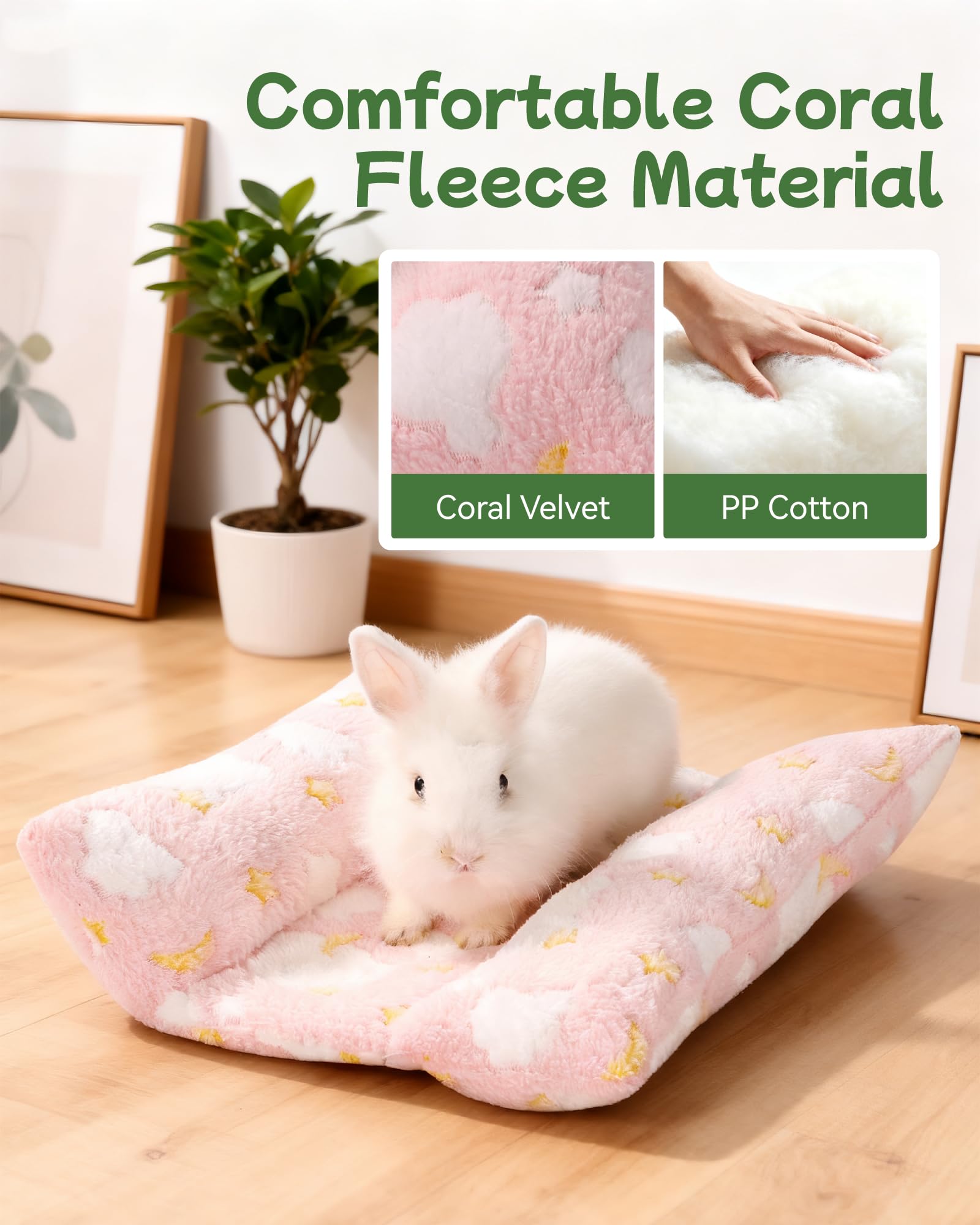 Rodizoo bunny bed coral fleece closeup highlights soft, warm fabric.