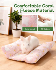 Rodizoo bunny bed coral fleece closeup highlights soft, warm fabric.
