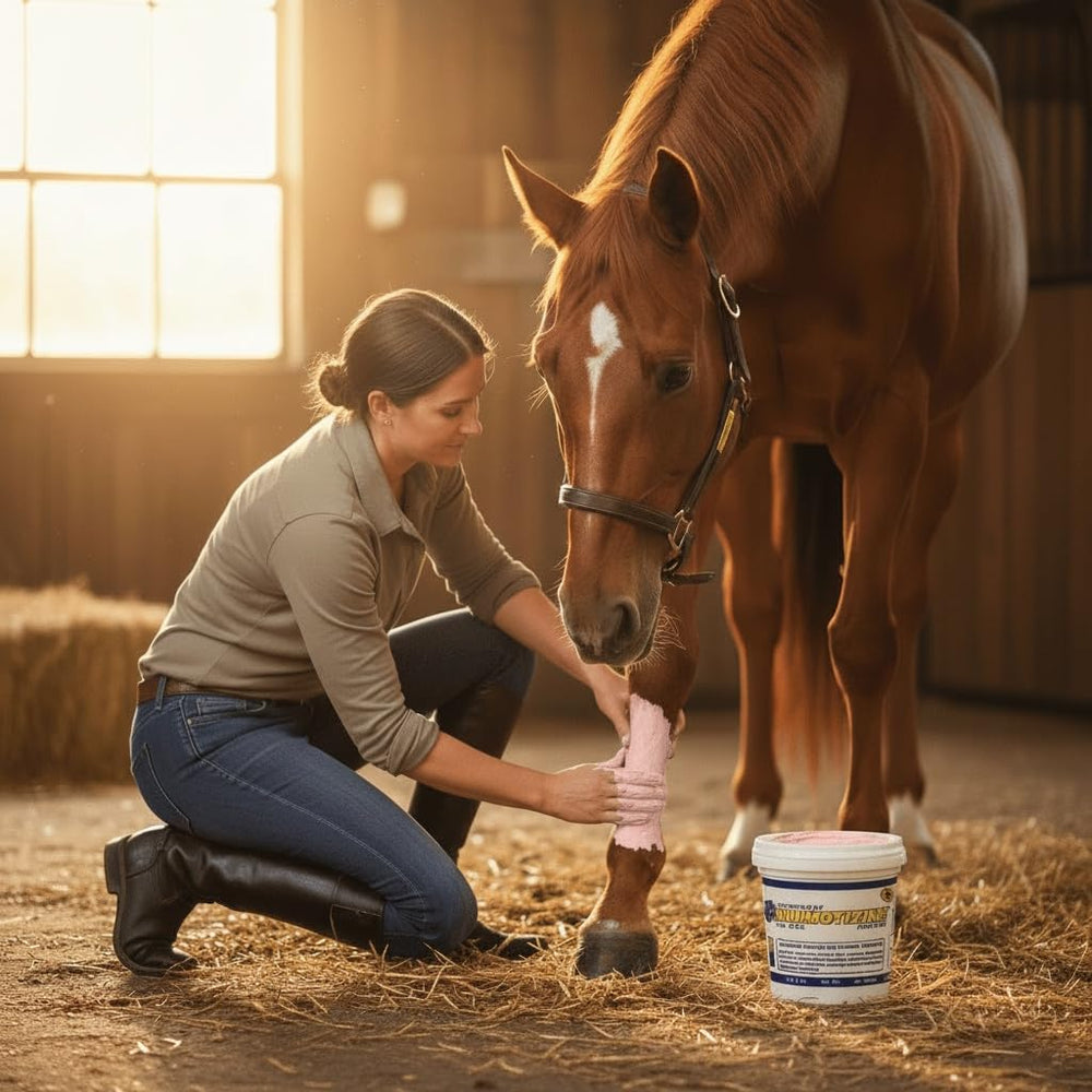 Rod's Numotizine poultice stored neatly for farm and horse care