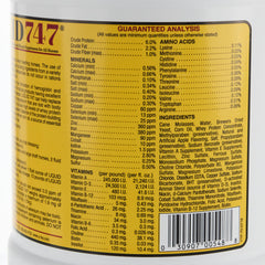 Rod's YTEX D GAL Tuttle's Liquid 747 ingredients label highlights vitamins and minerals for coat health