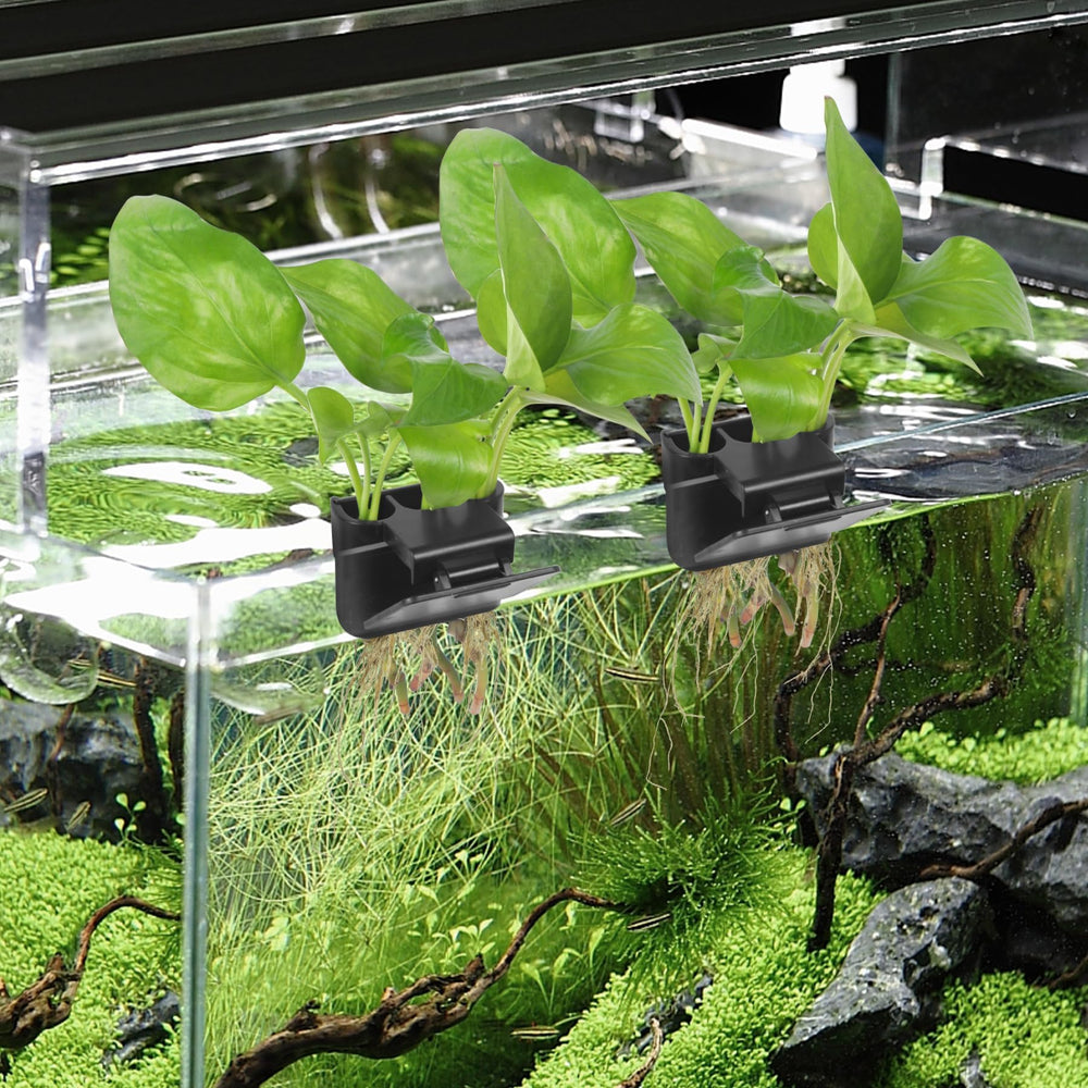 Roetelo durable black aquascape decor doubles as a practical plant stand.