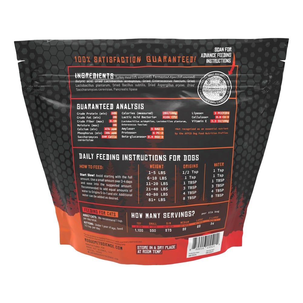 Pour and mix Origins topper into dog meal for daily nutrition and coat health