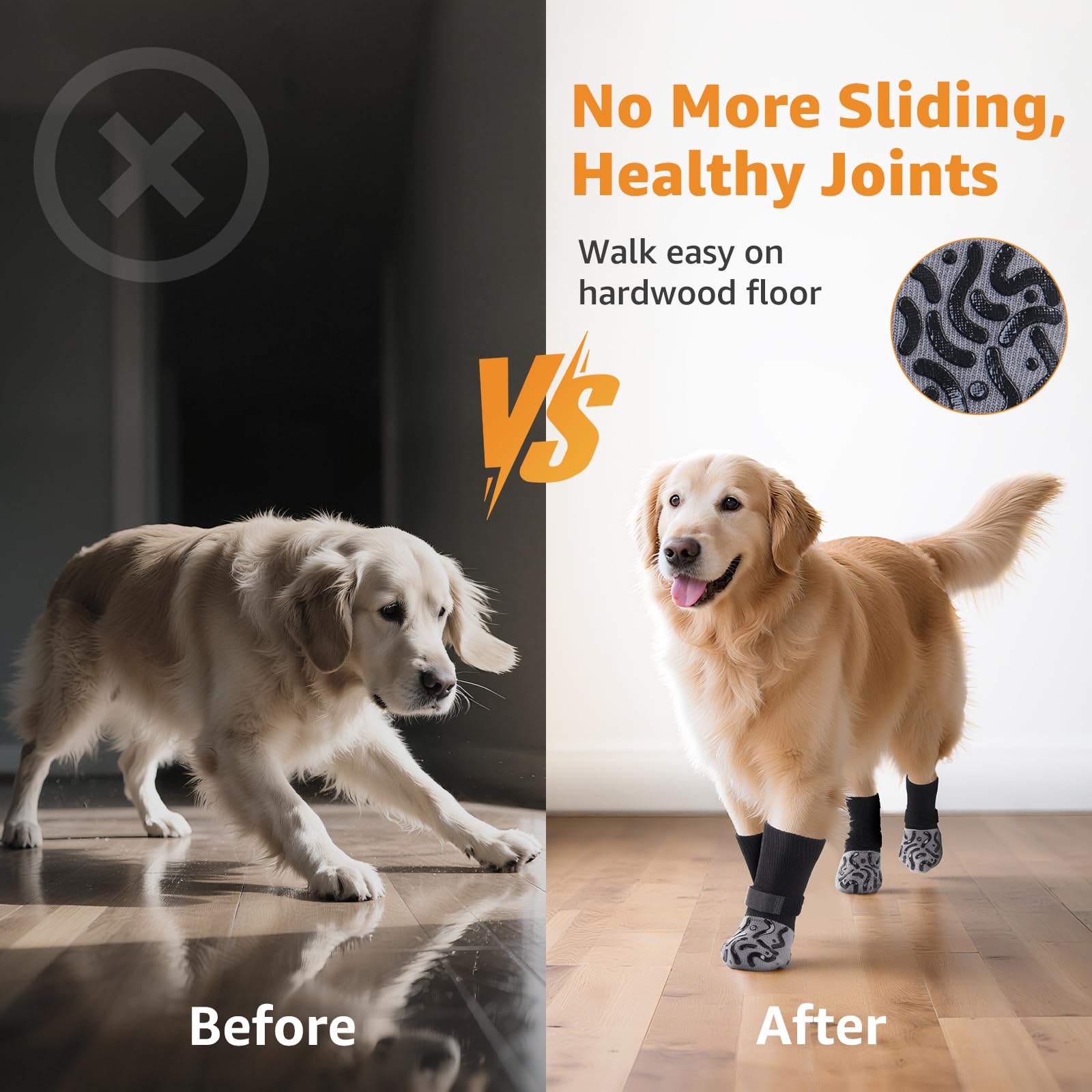Roilpet dog socks with silicone grippers keep paws secure on smooth surfaces.