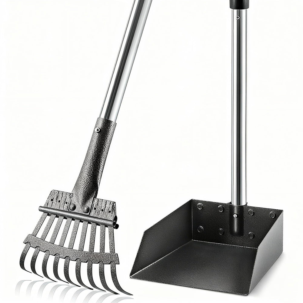 ROIUBPO pooper-scooper with long handle and tray for quick waste pickup.