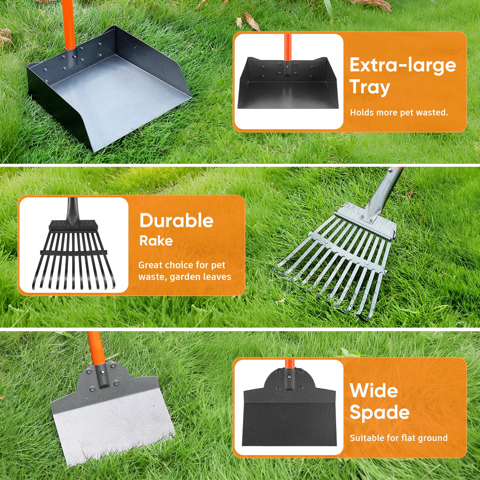 ROIUBPO Pooper Scooper stainless metal tray for durable use.