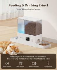 ROJECO 2-in-1 setup image showing separate food and water sections for clean meals