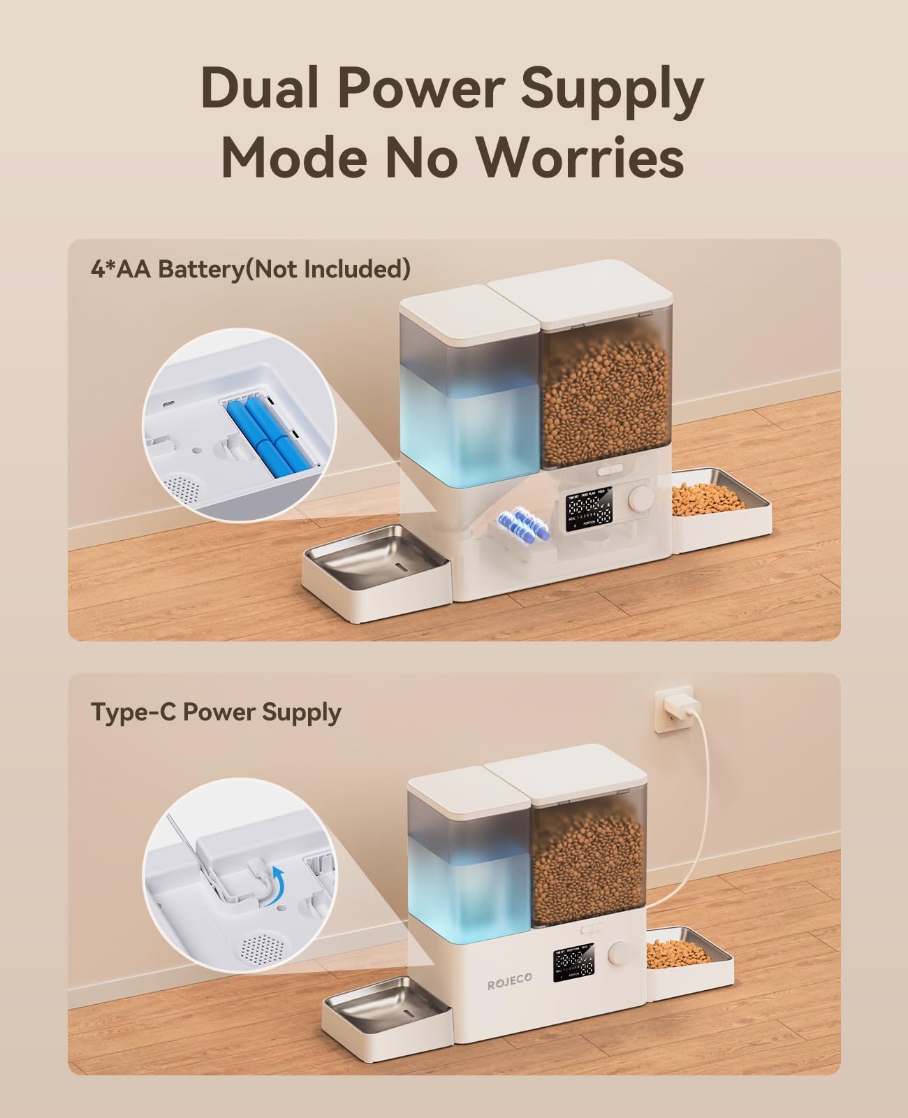 ROJECO dual power system with USB-C and batteries for power outages