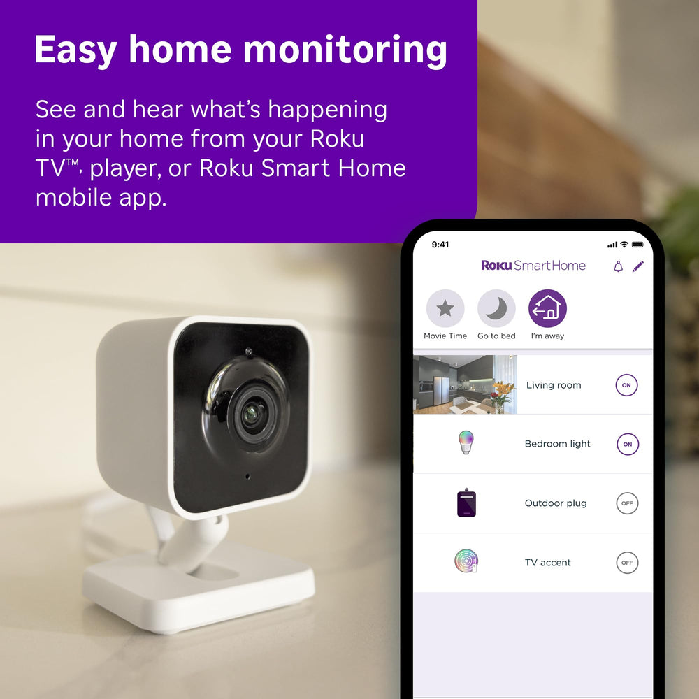 Roku Indoor Camera with 1080p color night vision delivers clear night time detail in the kids room.