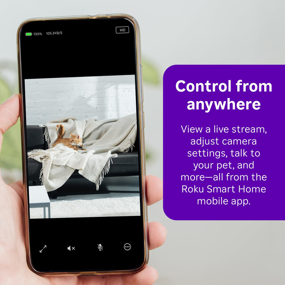 Roku Indoor Camera two-way audio lets you speak to family or pets.