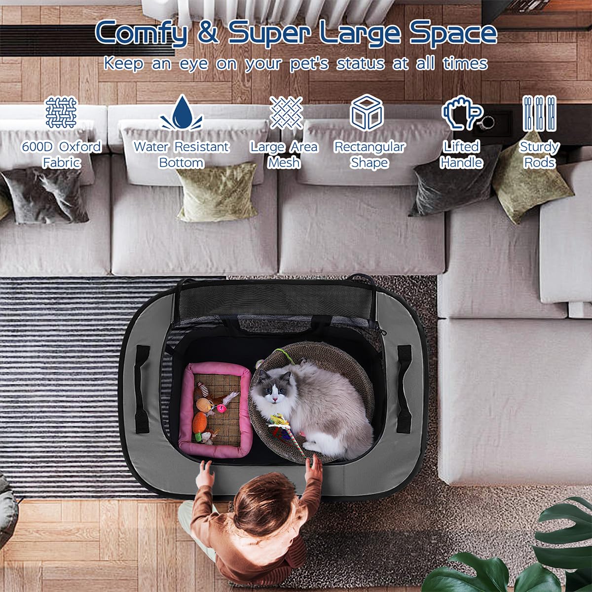 Romantic Bear 4-panel playpen offers roomy space for pets