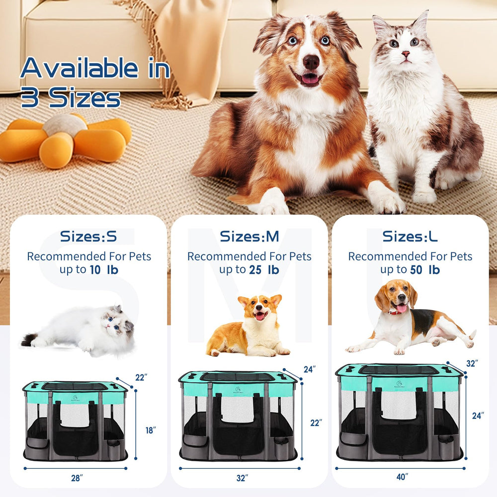ROMANTIC BEAR dog playpen with 360-degree mesh views for airflow