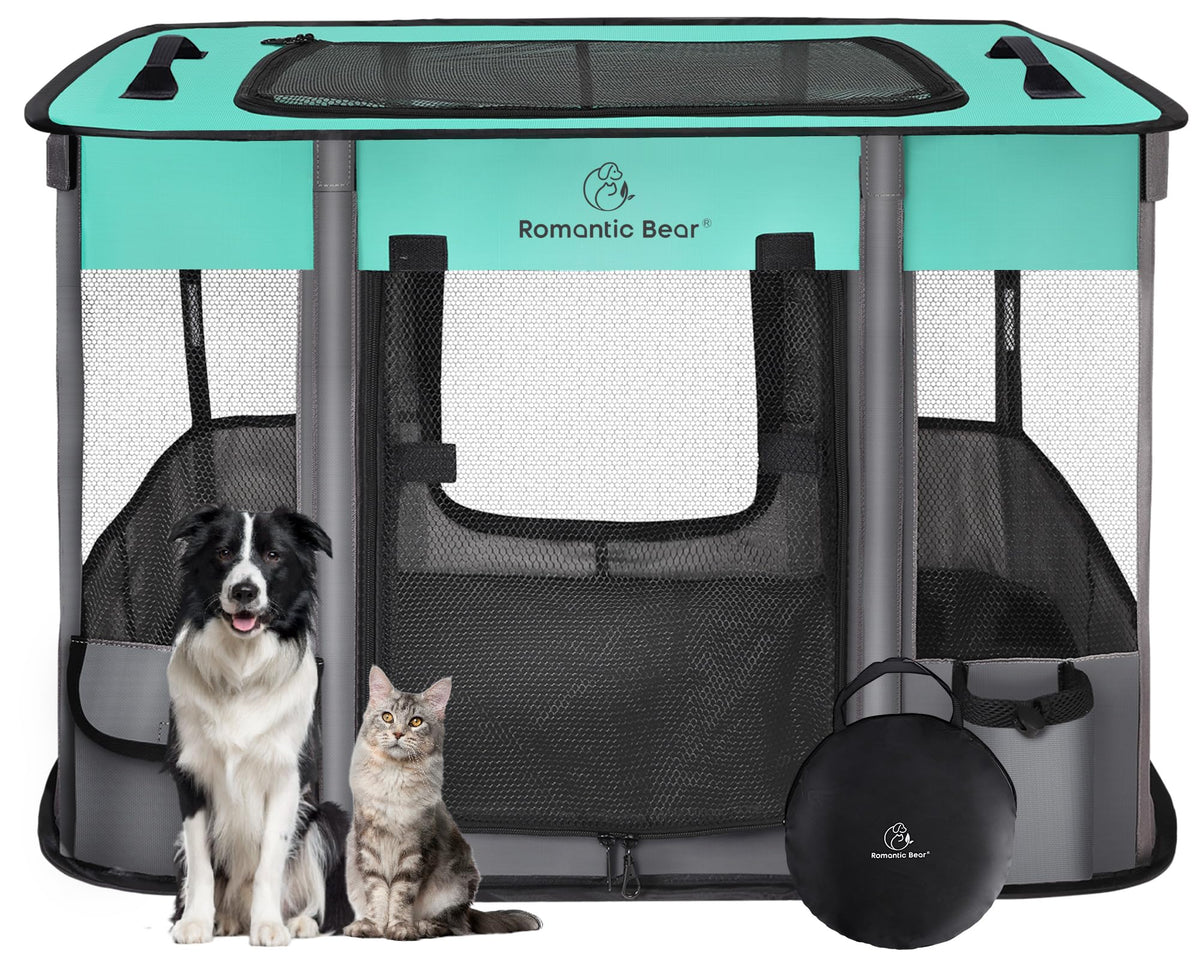 ROMANTIC BEAR dog playpen folded compact for easy storage