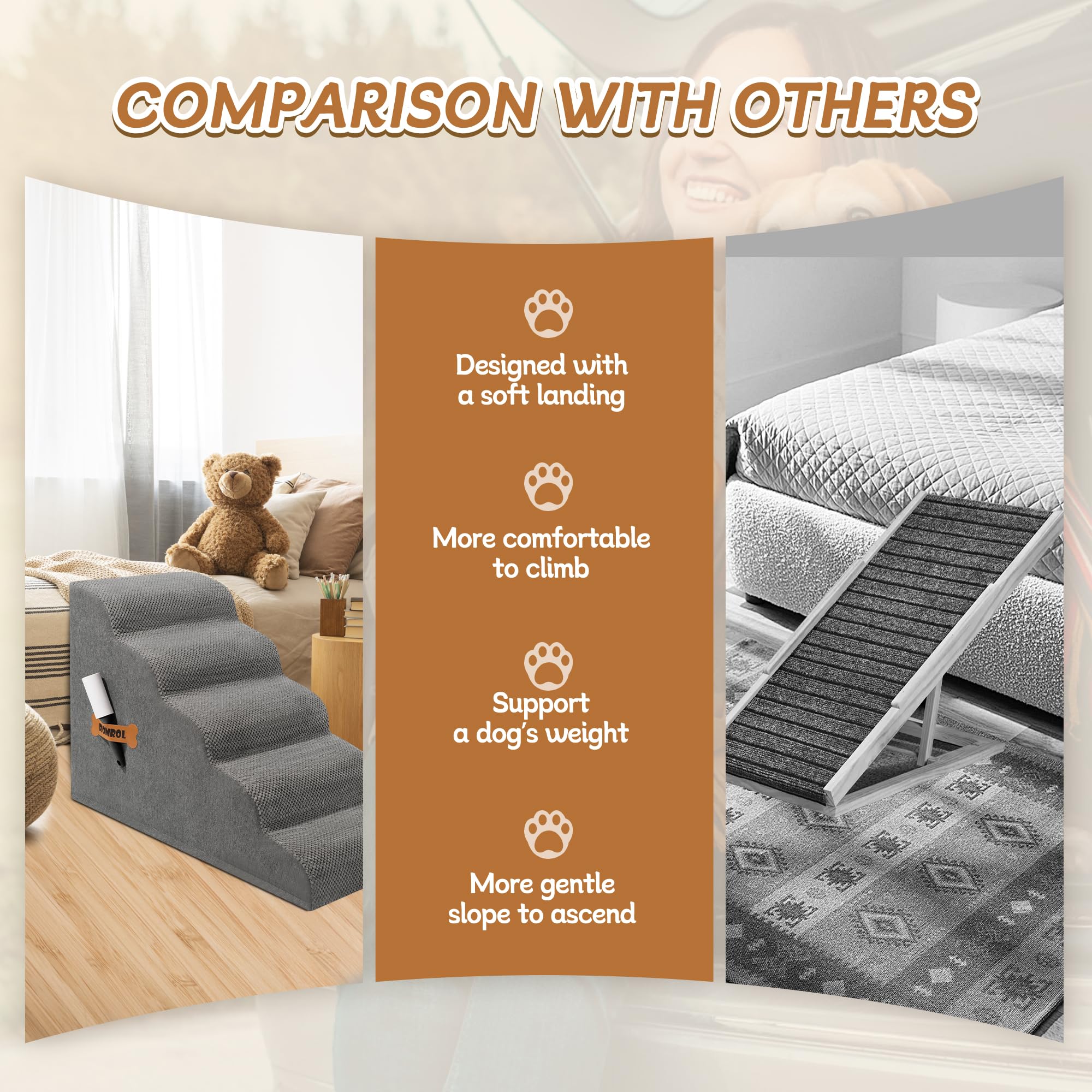 ROMROL bed and couch access dog stairs aid small pets reaching elevated furniture.