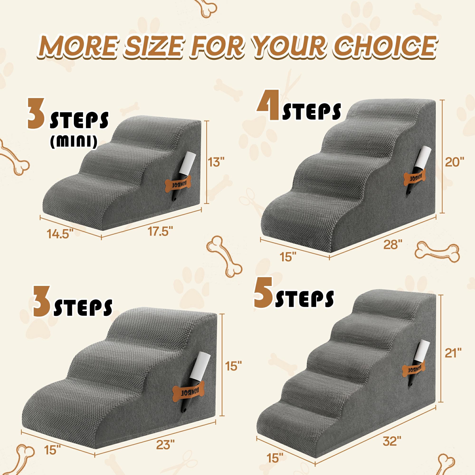 ROMROL dog stairs at 15.7 inch height fit high beds